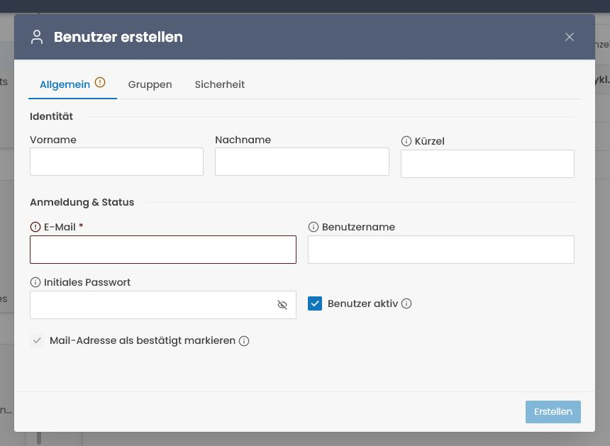 Create user dialog