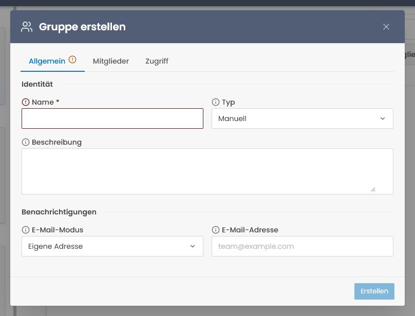 Create group dialog