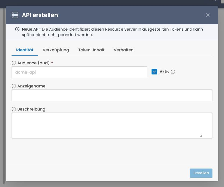 Create OAuth API dialog