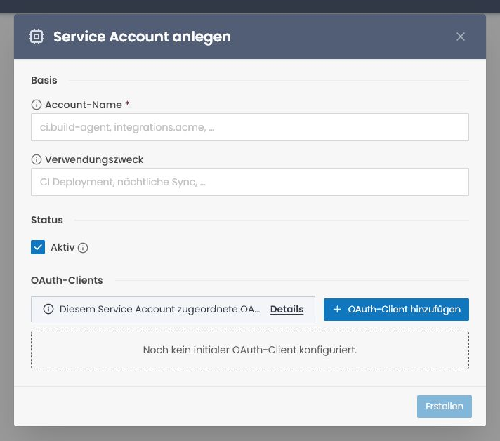 Create service account dialog